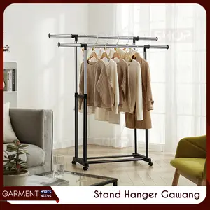 Stand Hanger DOUBLE Panjang Rak Gawang Gawangan Jemuran Serbaguna Gantungan Pakaian