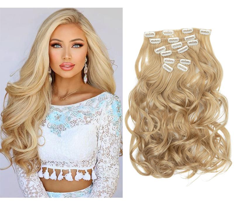 Product Introduction of European and American Fashion 16 Card 7-Piece Set Wig Set Women's Long Curly Hair High Temperature Matte Silk Hair Extension Cross-Border Foreign Trade 14