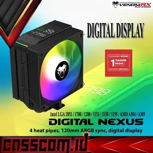 VenomRX Digital Nexus CPU Cooler ARGB 12CM 4 PIPE - Fan Processor Intel AMD
