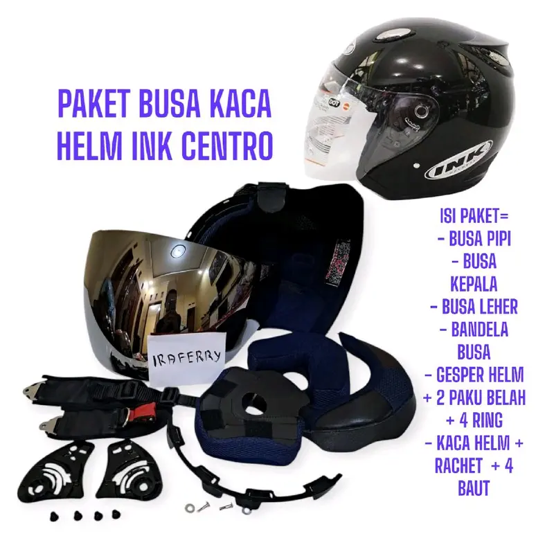 Paket Busa Helm Ink Centro Jet Fullset + Kaca Anti Gores Coating - Motorcycle, Ukuran BUSA Al Size M Fit L - Baut 0