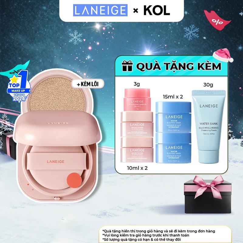 LANEIGE X KOL Phấn nước che khuyết điểm mỏng nhẹ lâu trôi LANEIGE NEO Cushion Glow 15gx2 kèm lõi thay thế Mỹ Phẩm Cosmetic Women Trang Điểm _KOL