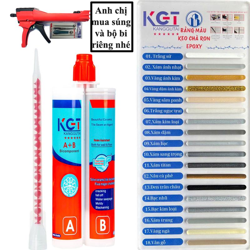 Chính hãng KGT Keo chà ron gạch Cao Cấp epoxy 2 thành phần - Chống thấm Chống bám bẩn Chống nấm mốc Chai lẻ kèm vòi trộn