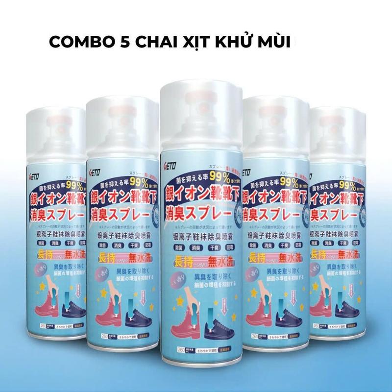  COMBO 5 Chai Xịt Khử Mùi Giày Dép NaNo Bạc,Xịt Khử Mùi Hôi Chân Nano 260ml Nam 