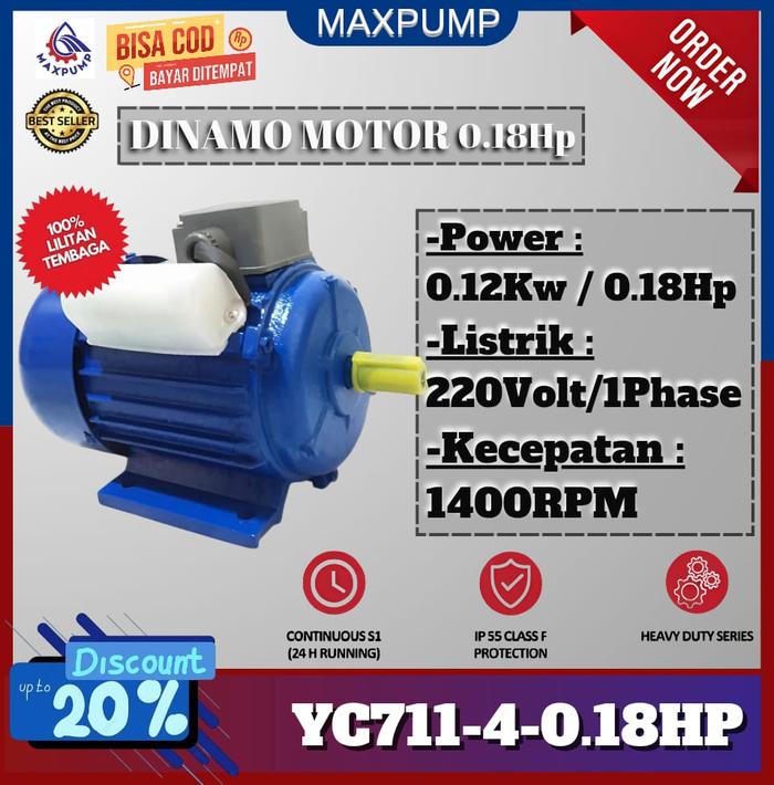 Gambar MAXPUMP Elektrik Motor Dinamo listrik 1 Phase 0,18 Hp 1500 RPM Dynamo Elektro 0.18 HP 1400 RPM 120 watt 4 Pole Mesin Penggerak Untuk Mesin Giling kipas 4pole 1400rpm dari Poseidonpump Kota Administrasi Jakarta Utara Tokopedia