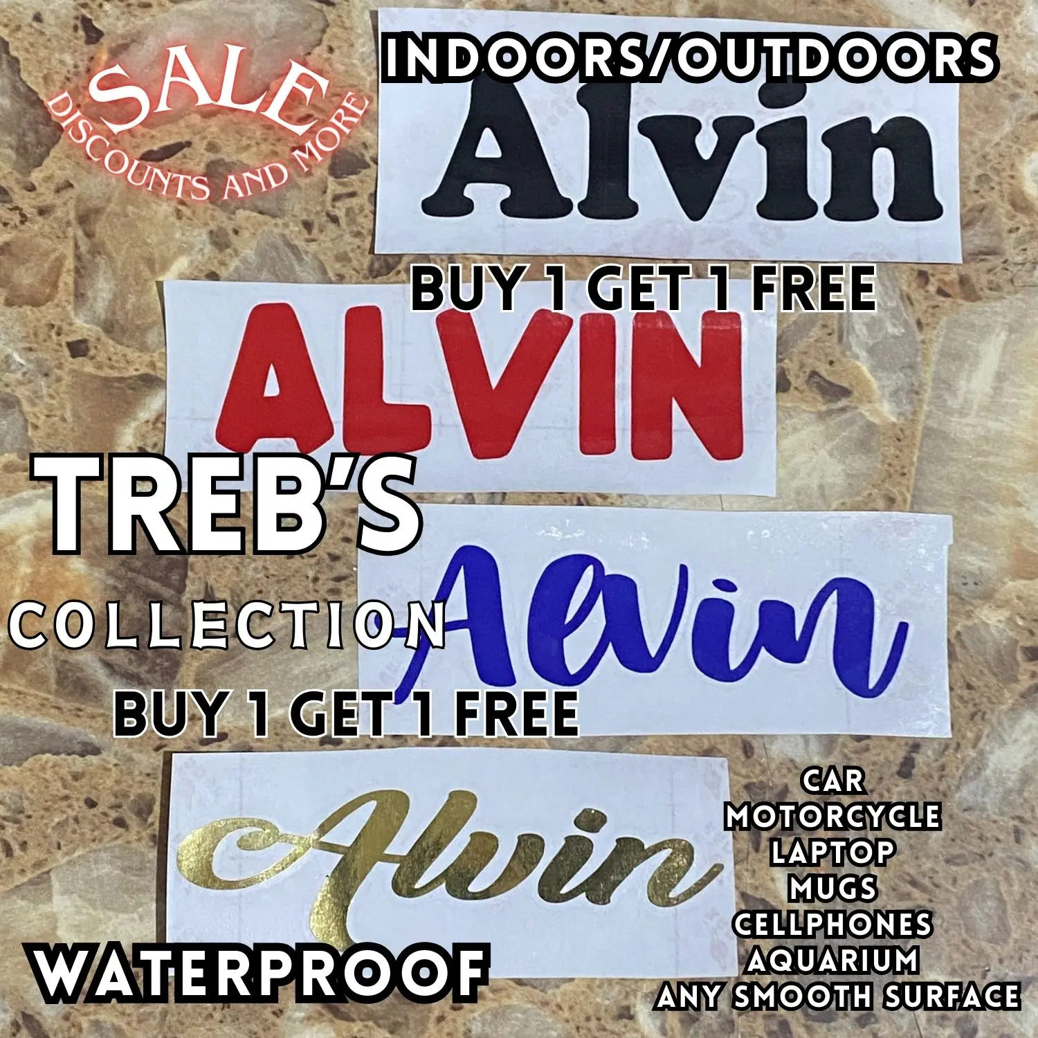 sticker name decal buy 1 get 1 free motorcycle tumbler car laptop decals custom waterproof alvin