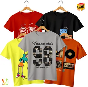 Paket isi 5 Kaos Distro Anak Cowok Cewek Katun Combed 24s Usia 3-12 Tahun dengan Sablon DTF Fashion
