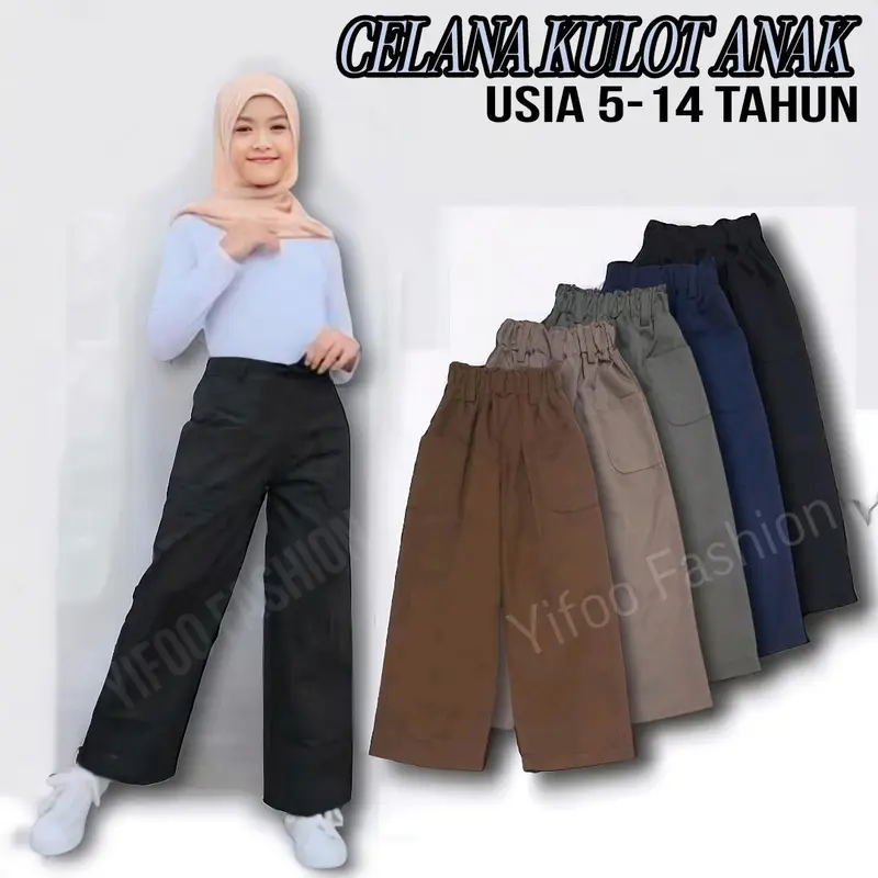 Celana Cutbray Anak Perempuan Usia 5-14 tahun Model Kantong Bordir Rabbit - YIFOO FASHION 8