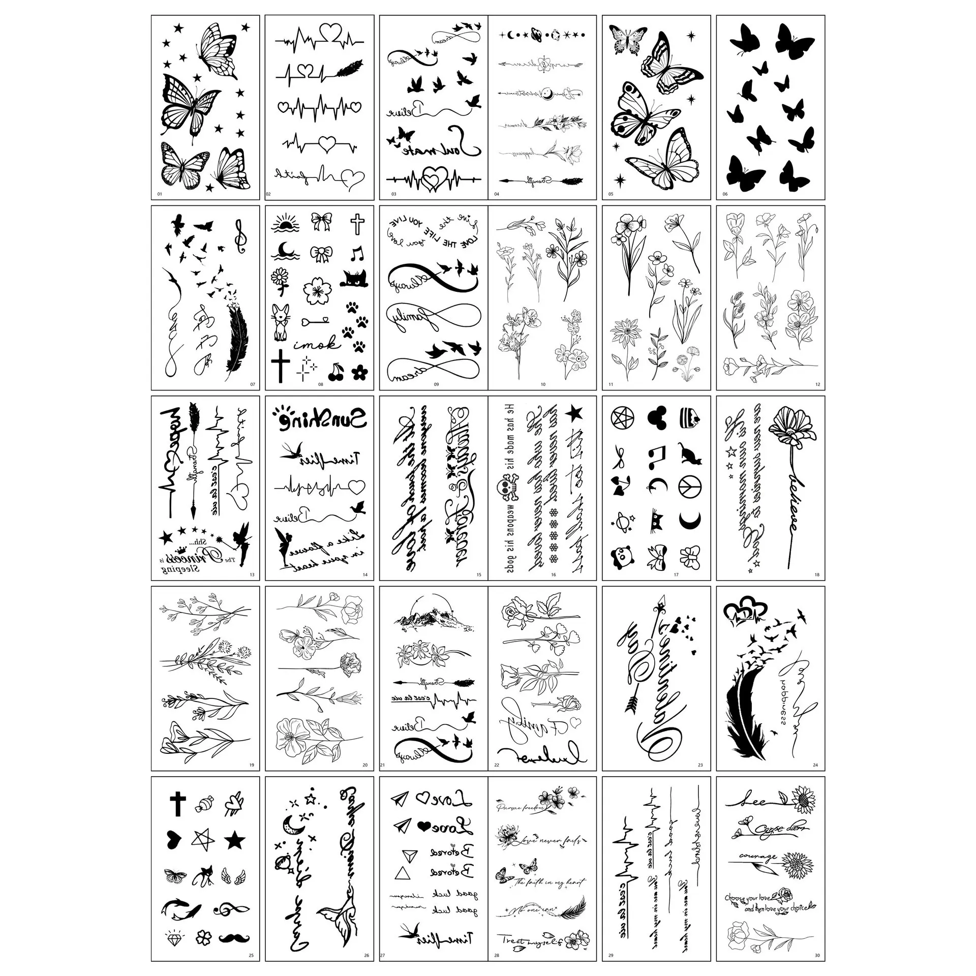 30 PCS Grosir Termurah Tato Aesthetic Lucu - Tatto Temporer kecil kupu kupu bunga infinity salib bulu burung bintang love Tato temporary Stiker Tato Halal Dewasa KODE K