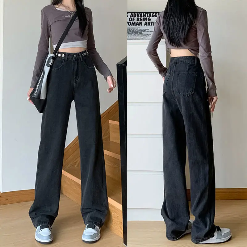 Wanita Terbaru Celana Panjang Jeans Premium Celana kulot Wanita High Waist Jeans korean Style fashion Hitam Loose Pants