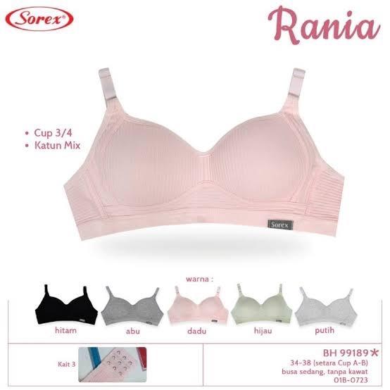 [ 1pcs ] Bra Busa Tipis Sorex 99189 size 34-38 |Tanpa Kawat Kait 3 Cutting 3/4 [ Cup A-B ] Poliester Lembut 1