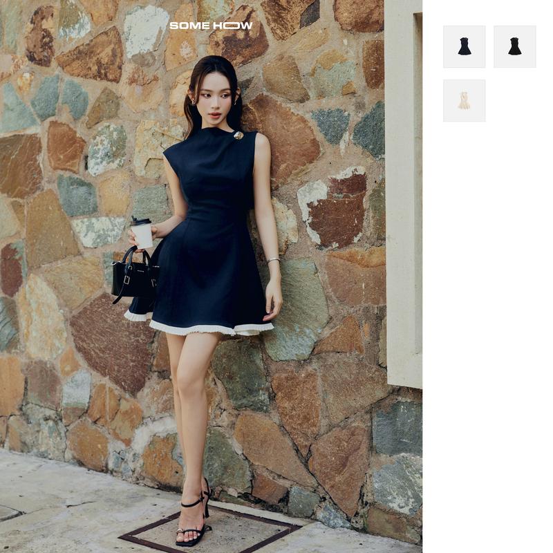   New10  Đầm Ngắn Sleeveless Pleated Hem Detail  Chất Vải Cotton Hàn Thoải Mái ,WDN141,SOMEHOW 