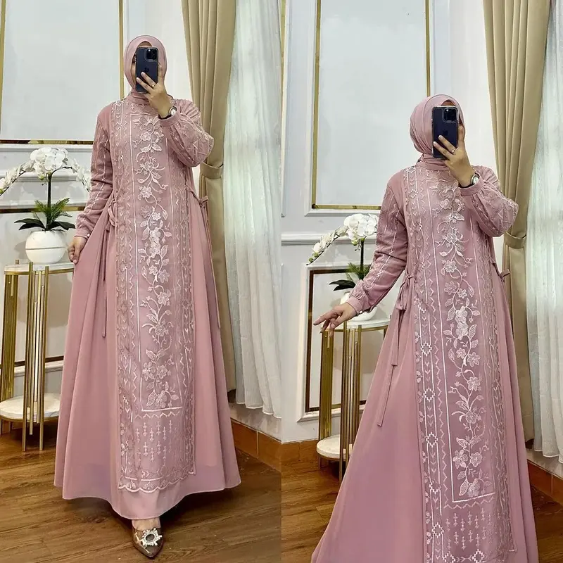 Vigansya Design Wilona Dress Kondangan Dewasa Modleis Elegant Kekinian Dress Bahan Ceruty Babydoll Mix Burkat Mewah 3