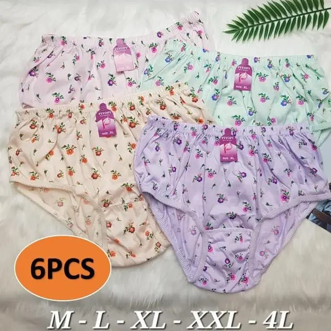 ISI 12 PCS Celana Dalam Wanita Cewek Dewasa Remaja Kasa Katun Sablon Bunga Jumbo Size M L XL XXL 3L XXXL 4L 3XL XXXXL 5L harga  grosiran