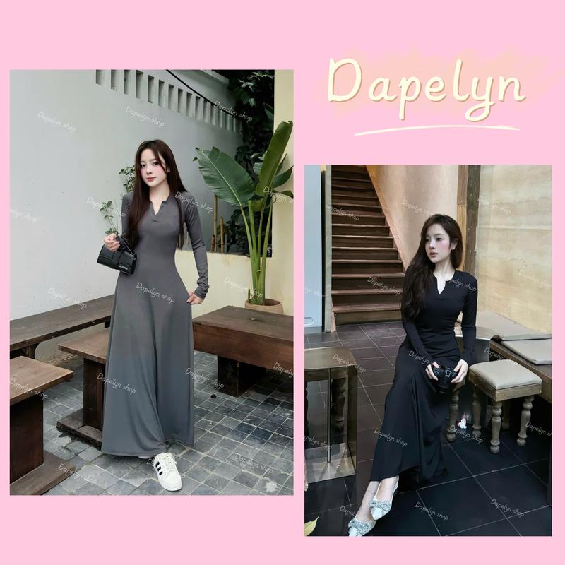 Đầm Body Nữ Dáng Dài Cổ V Tay Dài Tôn Dáng Có Bigsize - Dapelyn
