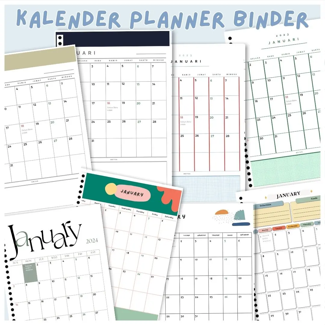 Kalender Binder Planner 2025 Solucine - Loose Leaf Calendar Planner 2025 - (A5/B5) (12 lembar)