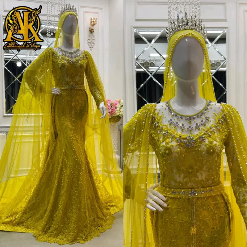 Gaun pengantin slim full payet ekor lepas pasang Mewah wedding Dress Pernikahan 2