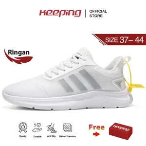 Keeping Sepatu Sneakers Pria Putih Sepatu Ringan Cowok Sepatu Olahraga Lari Bernapas Casual Kerja Sepatu Fitnes Joging Kuliah Travelling White Sport Running Shoes KSL302