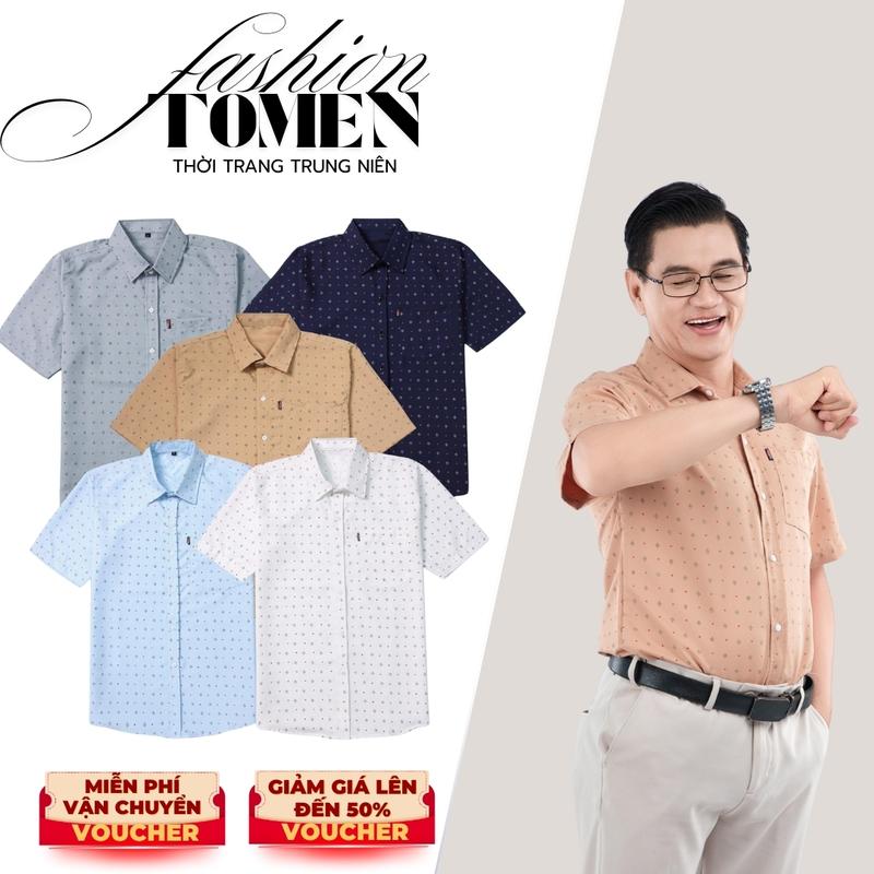 Áo Sơ Mi trung niên ngắn tay vải lụa cao cấp Tomen họa tiết đơn giản HÌNH THOI SM1 CHẤM BI SM2 Ô VUÔNG CHÉO Ao Nam So Mi Dep