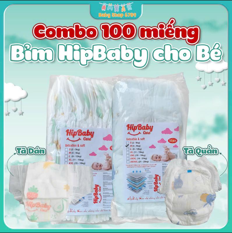 HipBaby Care Combo 100 Miếng Bỉm Quần & Tã Dán Cho Bé Mỏng Thoáng Thấm Hút Tối Ưu Size S-3XL Phù Hợp Nhiều Độ Tuổi