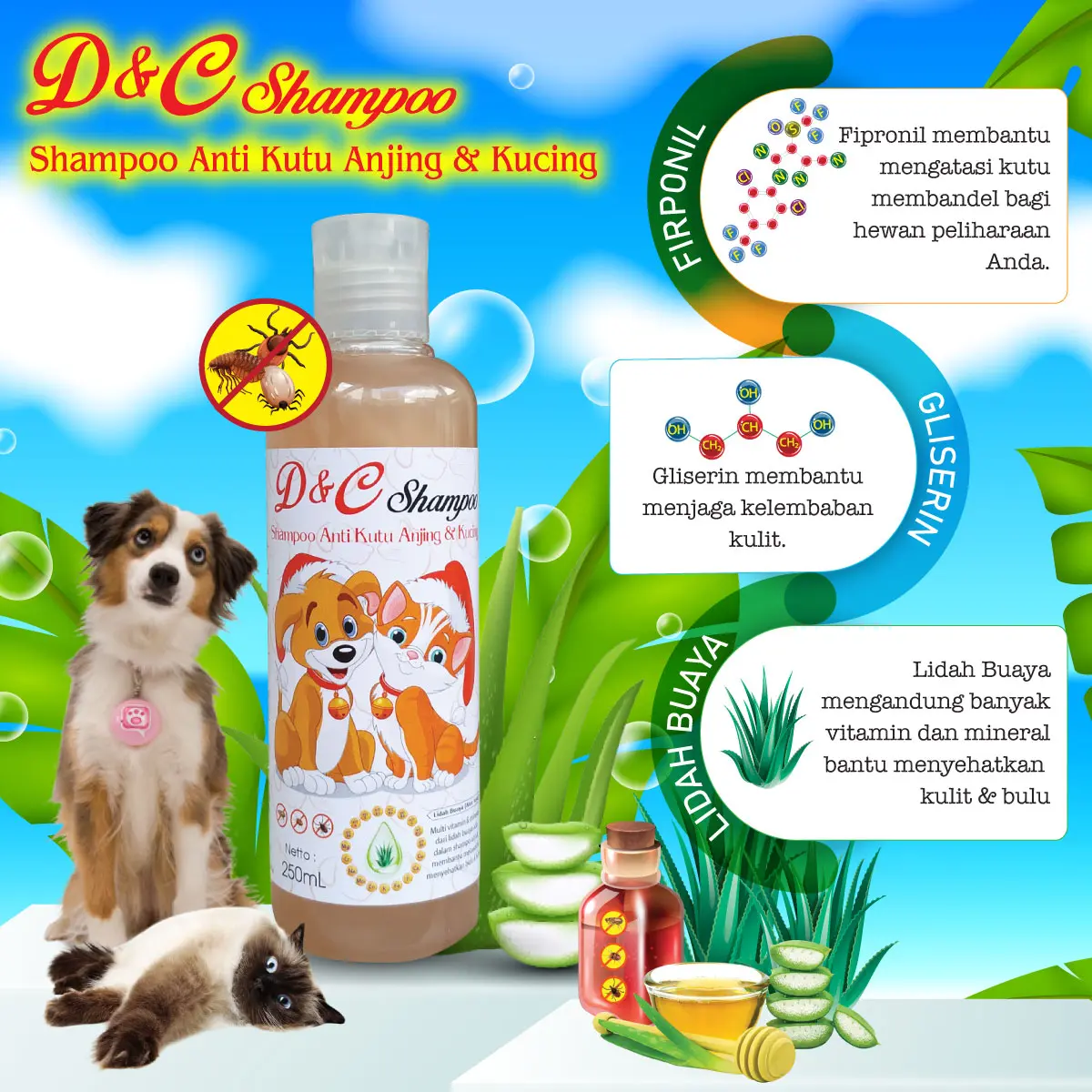 D&C Shampoo Anti Kutu Anjing & Kucing 250ML