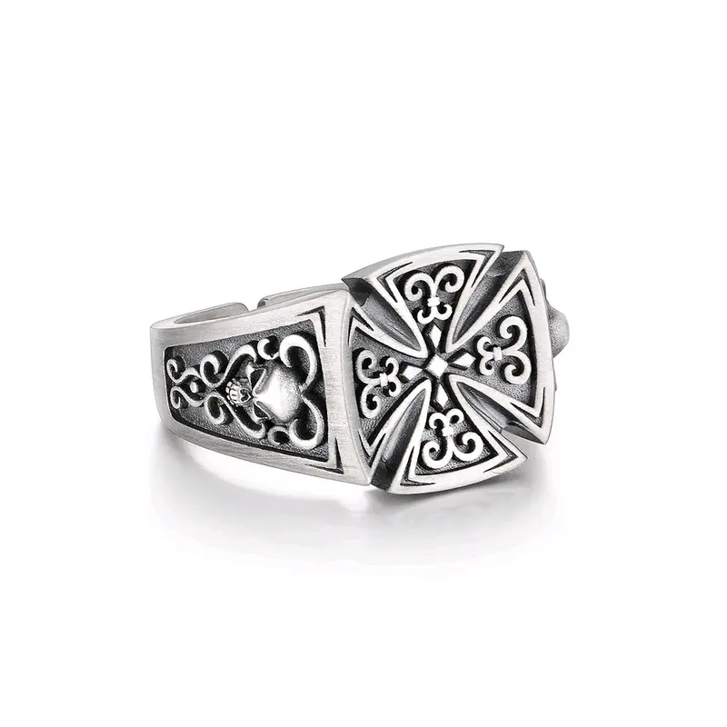 Cincin Elegan Desain Silver Graffiti Cross (Adjustable) Hadiah 1