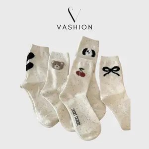 KAOS KAKI PANJANG WANITA KATUN MOTIF KARTUN LUCU POLOS PUTIH KAOS KAKI - KK2024