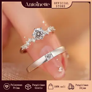 Antoinette Jewelry Cincin Couple Kawin Bintang & Galaxy Moissanite Perak 925 Paket Lamaran Romantis Titanium Pernikahan Aksesoris