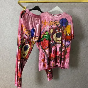 Setelan Oneset Oversize Velvet Beludru Motif Cartoon Celana Panjang