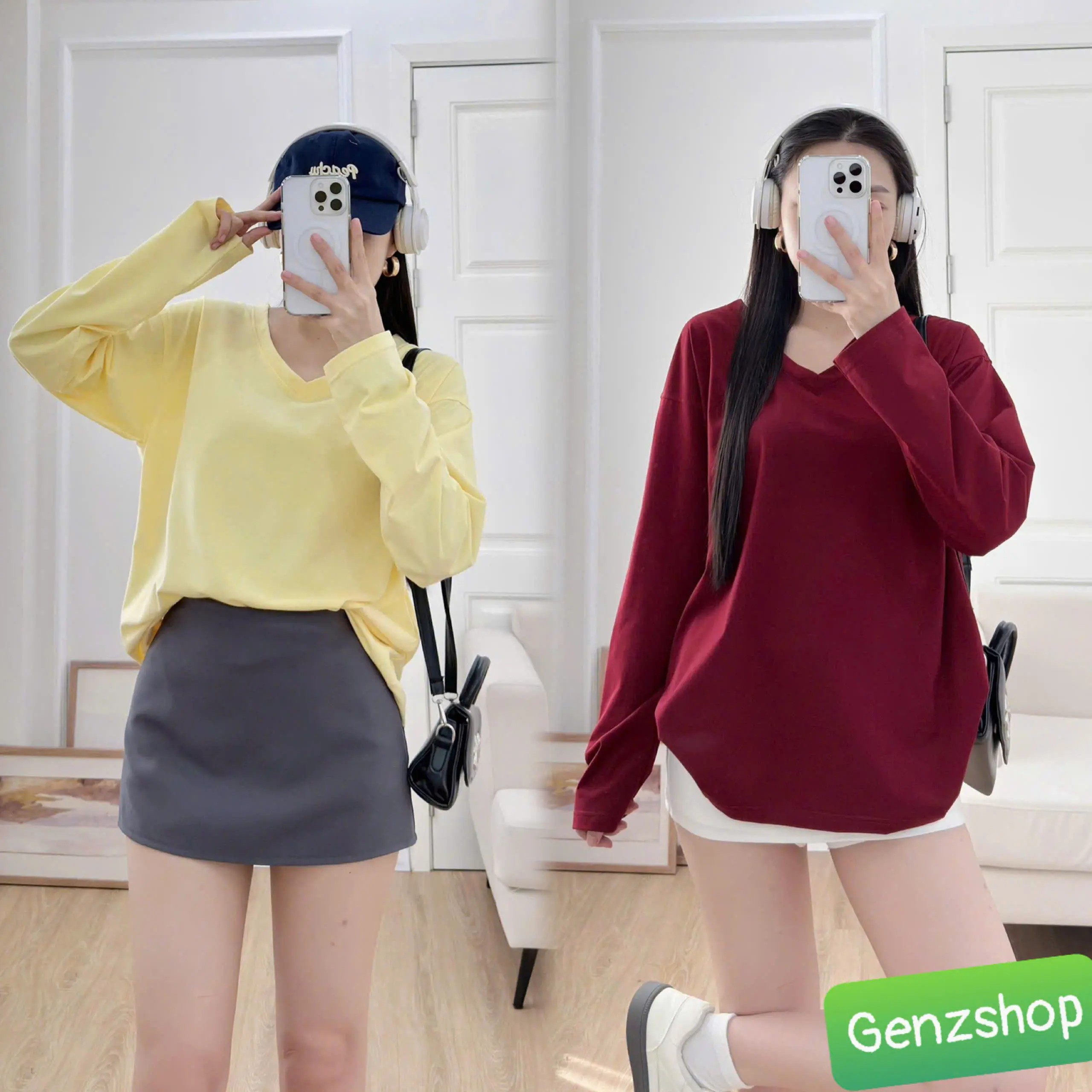 ÁO THUN TAY DÀI CỔ TIM TRƠN FORM RỘNG CHẤT COTTON DỄ PHỐI ĐỒ Nữ Women