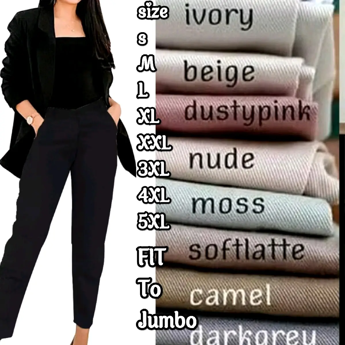 Celana Panjang Cewek Baggy Pants | Daily Outfit Katun Premium | Celana Formal | Kerja  Karet Kantor Wanita Casual Hitam Tebal Nyaman