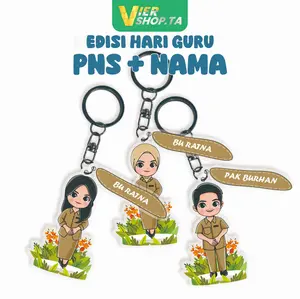 GANTUNGAN KUNCI BUNGA custom edisi hari guru batik PNS+ NAMA- kado hari guru - gantungan kunci akrilik custom