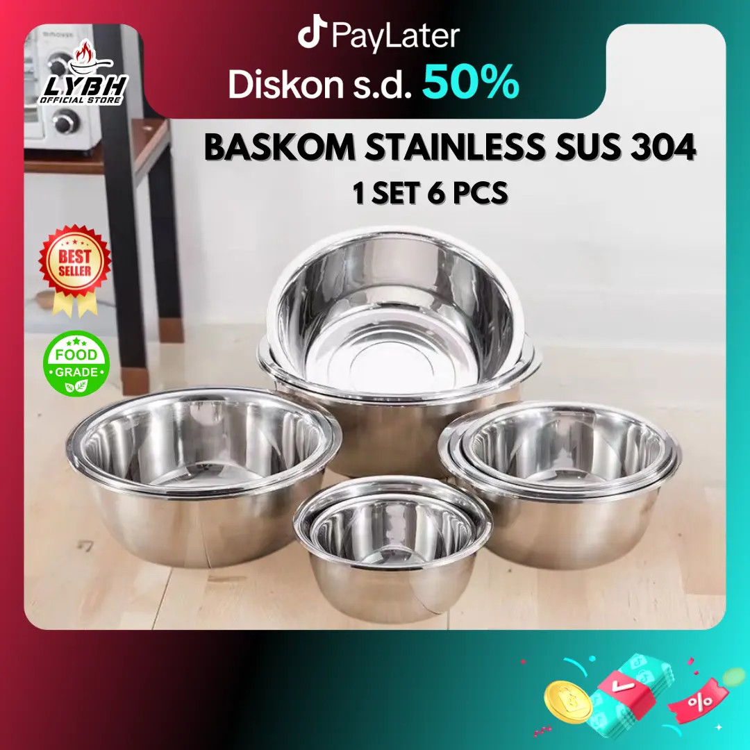 (baskom) “COD” Baskom+1Centong/baskom,Stainless Steel Baskom Set, Mangkuk dapur stainless steel 304 food grade, lebih dalam dan tebal, cocok untuk rumah tangga. Ideal untuk menggoreng ayam, ikan, memasak sup, mencampur adonan, mengocok telur