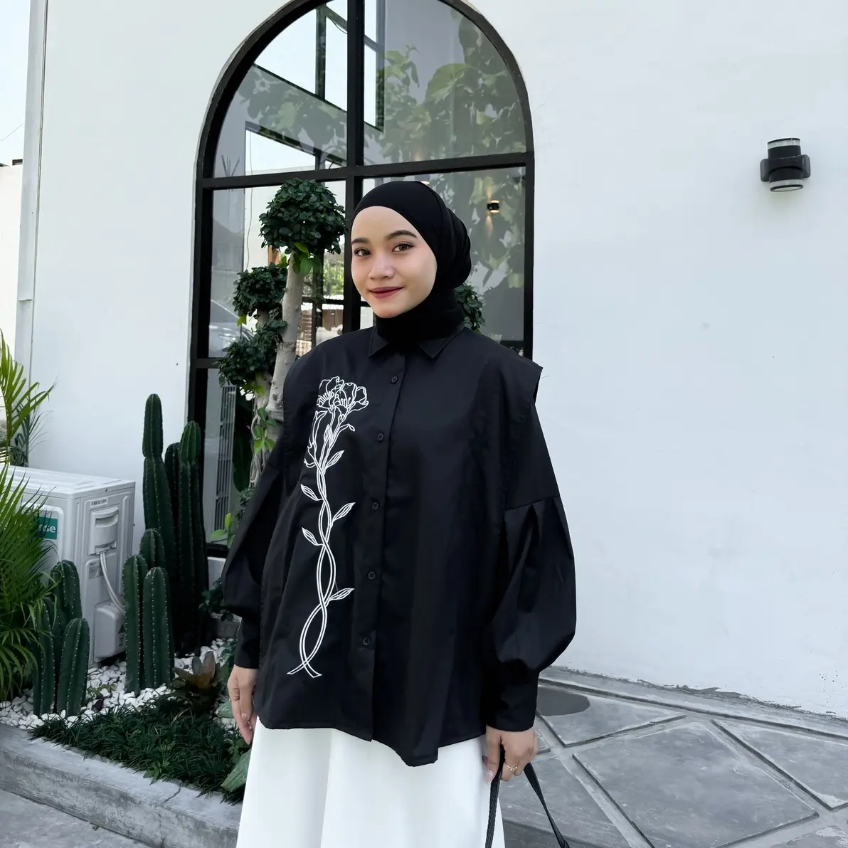 Freya Blouse byEdek - Blouse Bordir - Toyobo Oversize Muslim Panjang Hitam