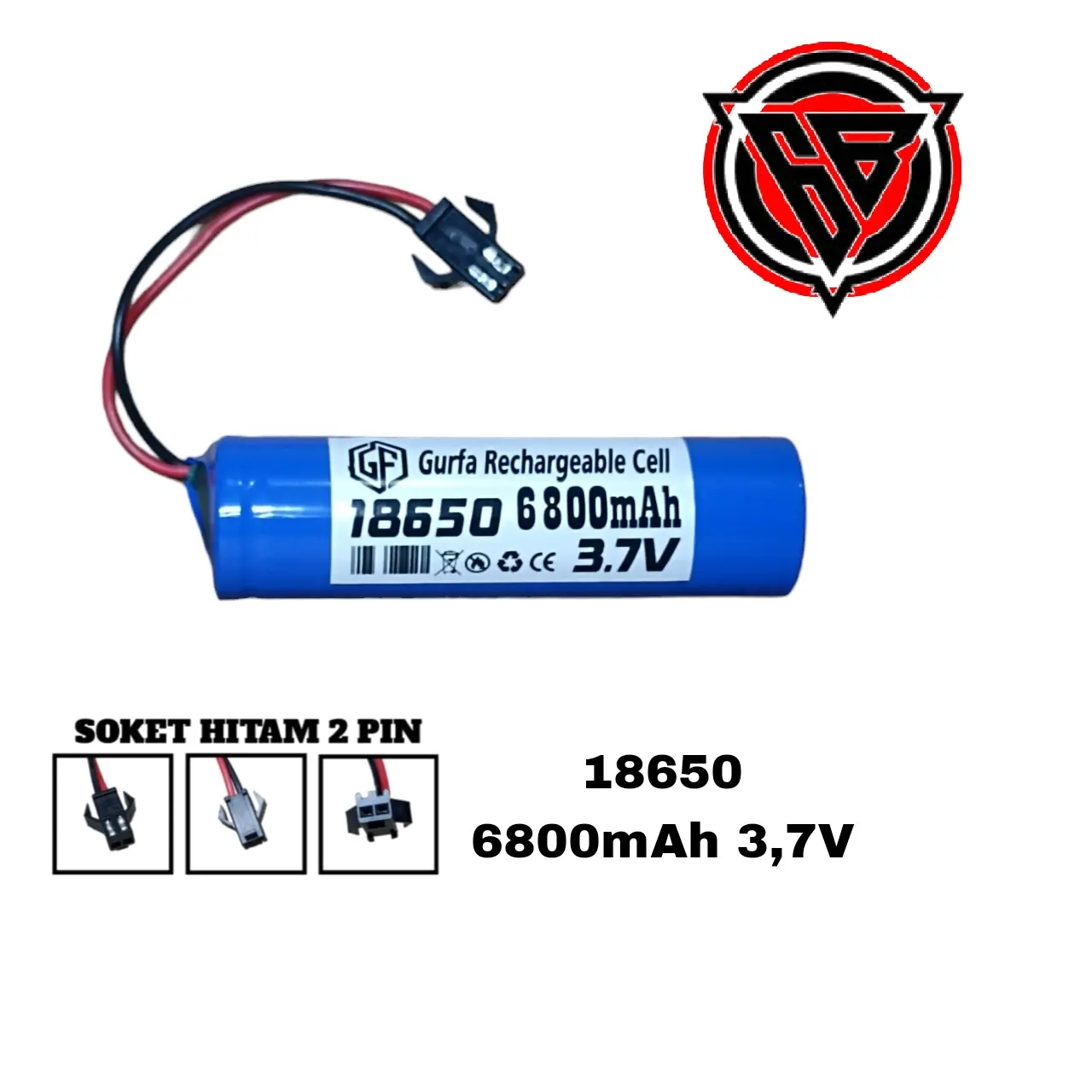 Baterai Mainan Anak RC / Dan Alat Elekronik Lainnya 1X 18650 6800mAh 3,7V SOKET HITAM 2 PIN