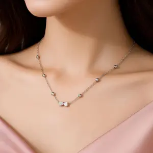 Kalung Titanium Pita Jedar Permata Aksesoris Perhiasan Wanita Kekinian Mewah Elegan Anti Karat