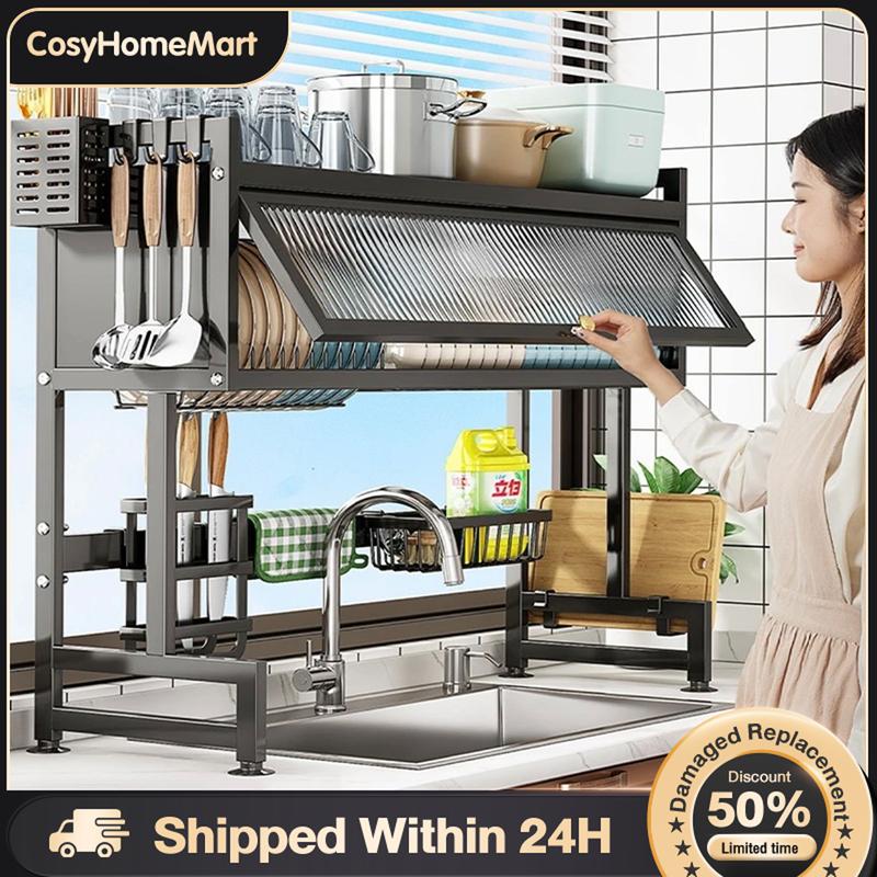 CO-Dustproof Rak Dapur Stainless Steel Sink Dish Rack Rak Pinggan ...