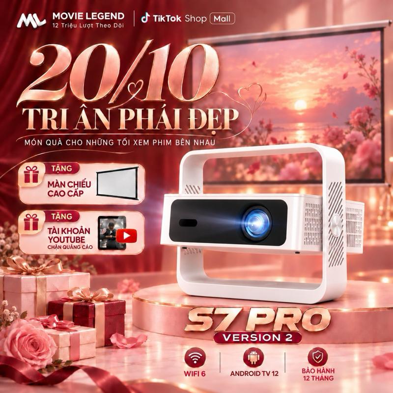 Máy Chiếu Android S7 Pro V2 - Máy Chiếu Movie Legend - Máy Chiếu Mini Xem Netflix, YouTube (WC2026)