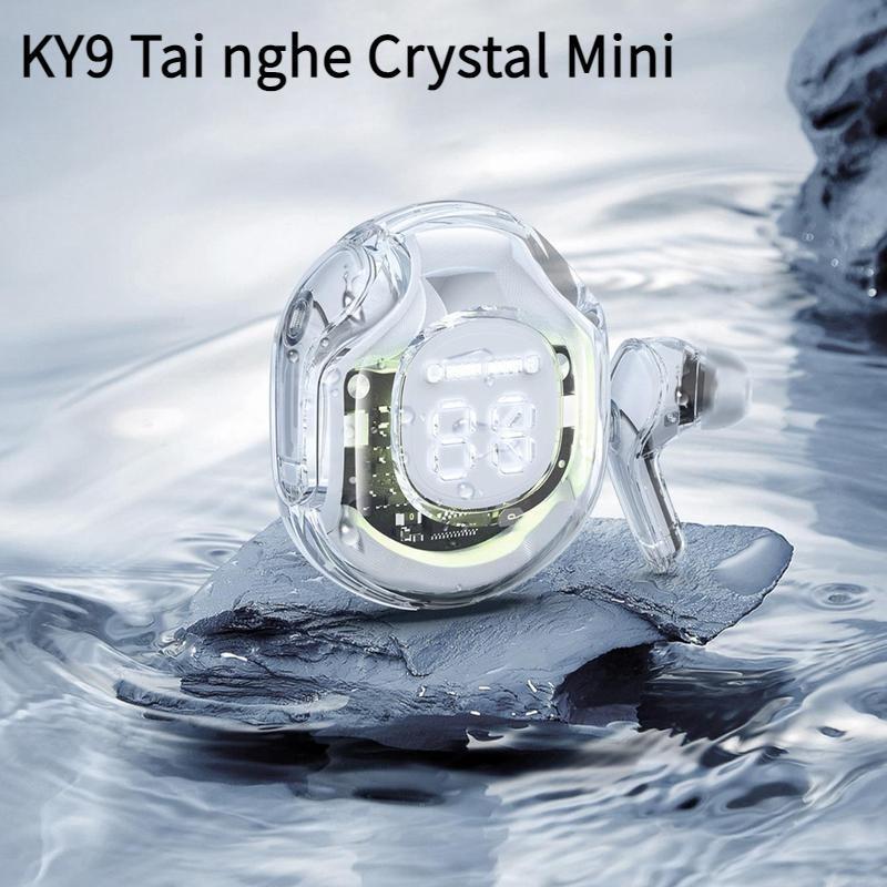 Tai nghe KY9, Nhúng không dây, Nhiều màu trong suốt, Hình tròn, với đèn báo LED, Giảm tiếng ồn ENC, Cấp chống thấm nước IPX4