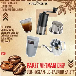 PAKET HEMAT VIETNAM DRIP COFFEE - VIETNAM DRIP + GELAS KOPI VIETNAM DRIP - SARINGAN KOPI VIETNAM DRIP - GRINDER MANUAL KOPI - BIJI KOPI - PAKET ALAT KOPI LENGKAP HEMAT - Alat Kopi Murah - GILINGAN KOPI - WIJIEL COFFEA
