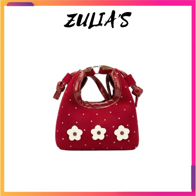 Túi Xách Nữ Mini Da Lộn Chấm Bi Phối Hoa Phong Cách Hàn Quốc - Zulia's