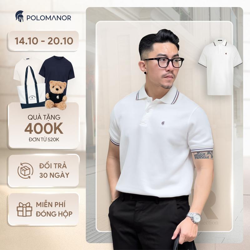 Áo polo nam CARLI vải cá sấu cotton piqué interlock thanh lịch, sang trọng - POLOMANOR