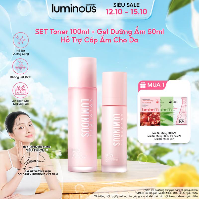 SET 1 TONER 100ml + 1 GEL Dưỡng Ẩm 50ml Colorkey Luminous Hỗ Trợ Cấp Ẩm Cho Da