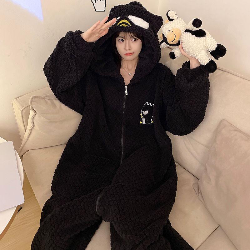 Strawberry Bear One-Piece Coral Velvet Pajamas Female Stylish Simple and Versatile Flannel Cute Cartoon Student Can Be Outerwear Homewear 1