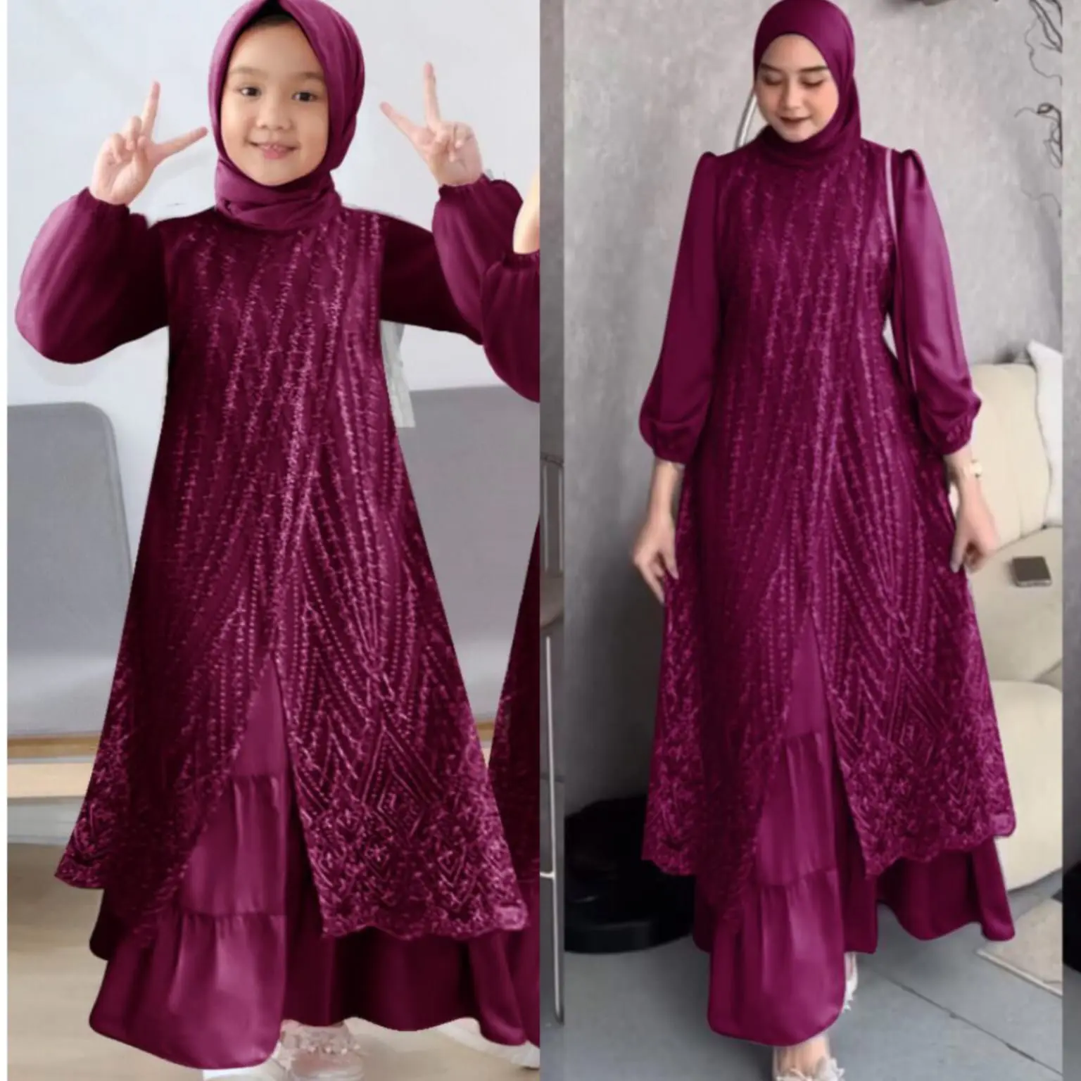 TMC GAMIS LIVINA KIDS & DEWASA / GAMIS PESTA TILE MUTIARA MEWAH MODERN - Muslim Panjang Dress Baju