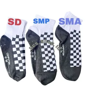 3 dan 6 pasang kaus kaki pendek anak sekolah SD, SMP, SMA motif catur, katun spandek tebal dan lembut Fashion