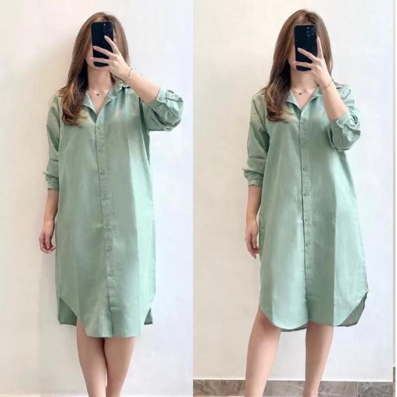 Baju Long Dress Kemeja Tunik Wanita Muslim Jumbo Terbaru 2024 Kekinian Polos By Azka 8