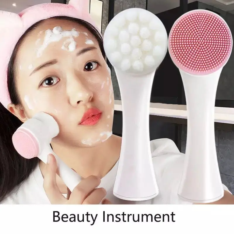 LH Alat Cuci Muka 2 Sisi Pembersih Wajah Silikon Brush Facial Brush Silikon 2in1 Alat Pembersih Pemijat Muka Silicone Halus 0