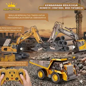 ToysBestMall  Remote Control Mainan Anak Excavator RC 2.4GHz 11 Saluran Logam Paduan - Lampu LED, Baterai Inklusif & Kontrol Presisi