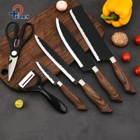 Gambar [COD] Pisau Dapur Set isi 6 pcs WoodenHolder Kitchen Knife Set Tidak Lengket Sangat Tajam Pisau Kitchenware - HITAM dari TYRONI-Shop Kota Surabaya 1 Tokopedia