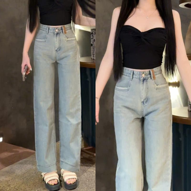 [ZINLY SHOP] Quần Jean Nữ Ống Suông Fom Ngắn 95cm và Dài 105cm Túi Vuông Vải Cotton Mềm Mát Không Co Giãn QQ396